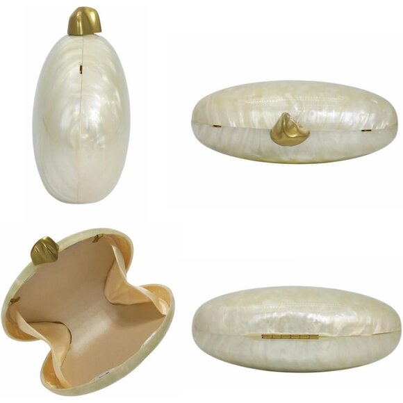 ⚡Women\'s Tan Shell Egg Metallic Evening Shiny Top Closure Trendy Clutch Handbags